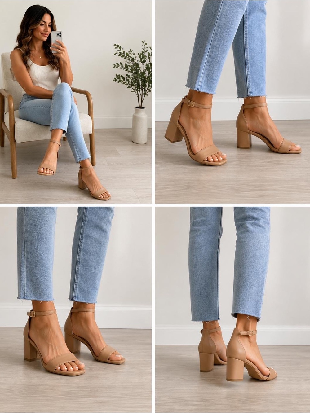 Michael Shannon Taupe Ankle-Strap Block Heel Sandals